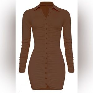 Leau-BERLIN BUTTON UP MINI DRESS - BROWN